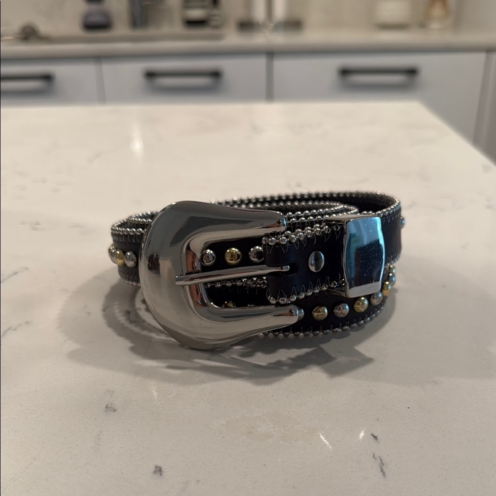 B-Low the Belt Black and Silver Leather Belt
